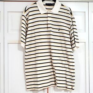 Nautica White w/Blue & Yellow Striped Short Sleeve Polo Shirt